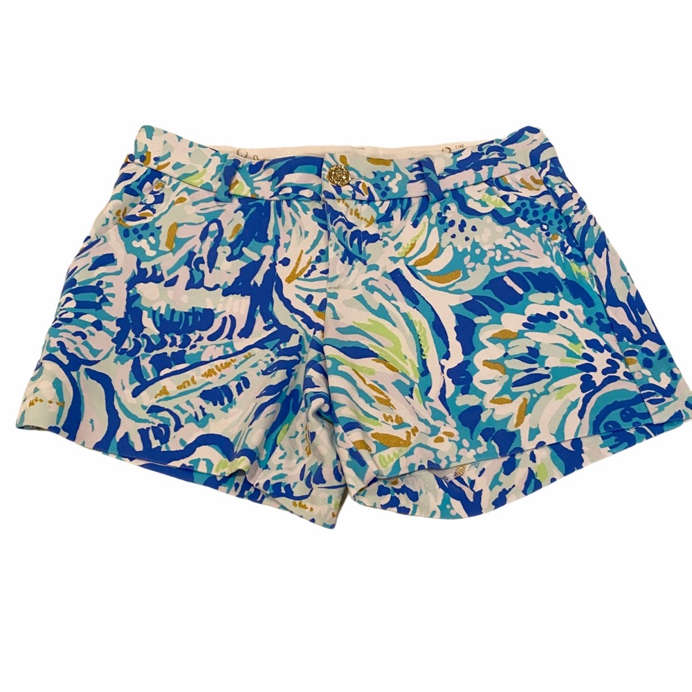 Lilly Pulitzer Callahan Stretch Shorts Blue Gold -Size 2